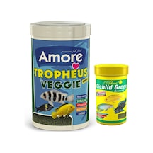 Tropheus Veggie 1 L + Ahm Cichlid Green Kutu Balık Yemi 250 ML