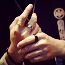 Siyah Basit Unisex Aşıklar Paslanmaz Çelik Ayna Parmak Yüzük Takı Hediyeler Siyah