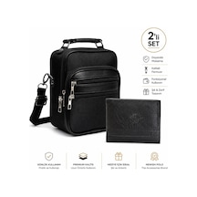 Newish Polo Erkek El Çapraz Omuz Çantası Ve Cüzdan Kartlık - New053 Siyah - Gri