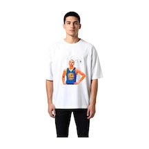 Paybuy Erkek Oversize Basketbol Sporcusu Şef Yemeği Baskılı Retro Tişört Beyaz
