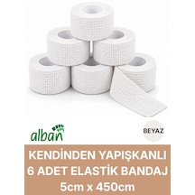 Beyaz 5cm 6'lı Set Kendinden Yapışkanlı Elastik Bandaj, Kohesiv Bandaj 5cm X 4.5m Spor, Bilek, Ayak Bileği, Veteriner Bandajı Beyaz