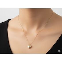 Akfecan Çelik 316l Zirkon Taşlı Içi Açılan Kalp Lolye Altın