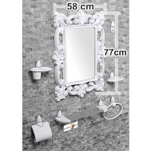 Büyük Dev 77 Cm Aynalı Çok Parçalı 7 Parça Beyaz Banyo Ayna Seti