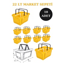 10 adet 22Litre Market ve Alışveriş Sepeti, Saplı Market Sepeti S