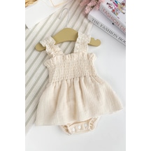 Babymod Müslin %100 Pamuk Kız Bebek Askılı Yazlık Elbise Krem