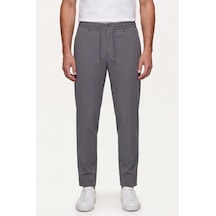 Sabri Özel Erkek Füme Normal Kesim Regular Fit Pamuklu Armürlü Bel Lastikli Jogger Pantolon