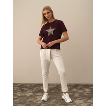 Xint Bordo Pamuk Dokulu Oversize Tişört 602325