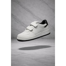 Çocuk Hakiki Deri Cırt Cırtlı Siyah Sneaker Premium Kalite,... Beyaz - Siyah