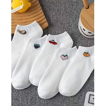 Hitit Socks Kadın 5 Çift Renkli Meyve Desenli Günlük Premium Kalite Bilek... Beyaz 35 - 40 Asorti