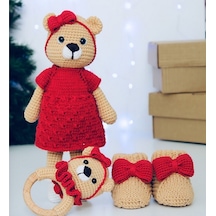 Yılbaşı Seti Bebek Dişlik Patik Seti Amigurumi Organik Ve Pamuklu