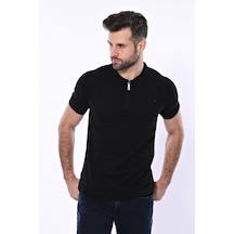 Yake Store Polo Yaka Fermuarlı Siyah Örme T-shirt Wessi - Siyah