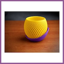 Bezos 3d Baskı Küre Saksı - Kafes Dokulu İki Parçalı Dekoratif Saksı - Sarı-mor Rengaren Standart 48438454