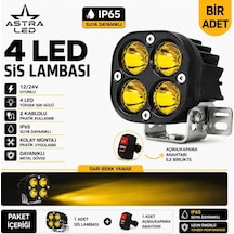 Astra Led Off Road Arazi Aracı Ve Motosiklet Uyumlu 3 İnç Amber Sarı Çalışma Ve Sis Lambası, Açma Kapama Anahtarlı