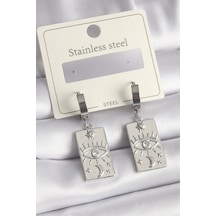 316l Çelik Gümüş Renk Zirkon Taşlı Göz İşleme Detaylı Plaka Model Kadın Küpe Çok Renkli