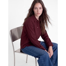 Lcw Modest Bordo Çizgili Kadın Gömlek