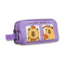 Tr İki Bölmeli Capybara Baskılı Lila Kız Çocuk Kalem Çantası - 6217 Genel