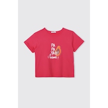 Panço Kız Çocuk Baskılı Kısa Kollu Fuşya Tişört 2611gk05058 Pembe