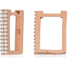 Gumush Gümüş Beyaz Taşlı Üçgen Küpe