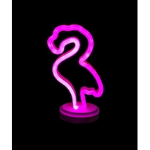 Neon Işıklı Flamingo Yazılı Masa Gece Lambası Pil+usb Diğer