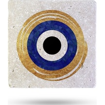 Doğaltaş Bardak Altlığı 10x10x1cm - Nazar Boncuğu Baskılı Tekli - Stone Coasters Çok Renkli