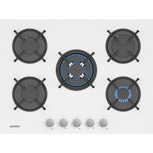 Simfer 3751-N 70CM Ankastre Beyaz Cam Ocak 4G+1Wok Emaye Izgara