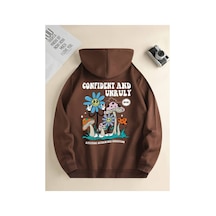 Medinenur Baskılı Kapüşonlu Sweatshirt Kahverengi