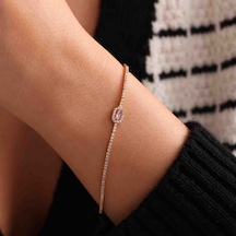 Sembolgold Su Yolu Altın Baget Bileklik Pink Topaz Çok Renkli