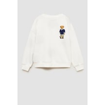 Monila Unisex Çocuk Ayıcık Baskılı 3 İplik Pamuklu Kumaş Sweatshirt Ekru