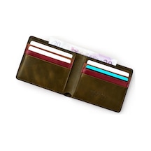 Helmbrook London Eldridge Erkek Haki Plus Color Deri İnce Tasarım Çok Bölmeli Rfid Korumalı Cüzdan Haki