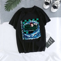 Noıssey Kırmızı Etiket Gala Unisex Demon Slayer T-shirt Model4418 17135 Siyah