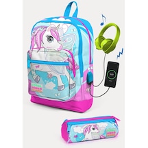 Coral High Kids Mavi Neon Pembe Unicorn Desenli Usb'li 2'li Okul Çanta Seti Set0223811