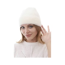 Unisex Tam Kalıp İnce Sakallı Triko Bere - Beyaz Beyaz