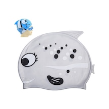Kulak Koruma Küçük Balık Desenli Dalış Şapkası Çocuk Silikon Yüzme Şapkası E Gri