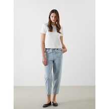 Lcw Jeans İndigo Beli Lastikli Mom Fit Kadın Jean Pantolon