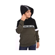 Toontoy Kids Toontoy Erkek Çocuk Relax Fit Kapüşonlu Cepli Renk Bloklu Baskılı Sweatshirt - 2 İplik Haki