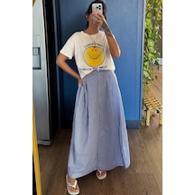 Ekru Bisiklet Yaka Baskılı Kadın Basictişört Mg2379 Ekru