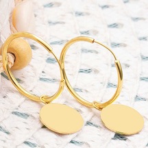 Gümüş Gold Sallantılı Halka Kadın Küpe 14 MM-Gümüş