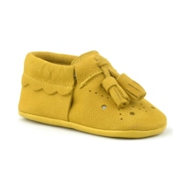 Hapshoe Hapshoe Kids Hakiki Deri Sarı Püsküllü Lastikli Bebek Patik Sarı