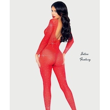 Intive Lingerie Intive Fantasy Siyah Tülden Üzeri Ful Taşlı Ağı Açık Üstün Kalite Kırmızı