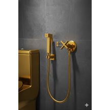 00-51 Pirinç Tabancalı Wc Taharet Matik Ve Pirinç Ara Musluğu Siyah Gold Krom Antik Altın