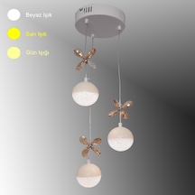 Tt Aydınlatma Kelebektoplu Model Matbeyaz 3 Lü 3 Renkli Led Avize Beyaz