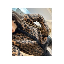 Maysev Bisiklet Yaka Leopar Desenli Şardonlu Soft Yumuşak Dokulu Yumoş Düğmeli Hırka Kahverengi - 817092030 Kahverengi - 817092030 Kahverengi