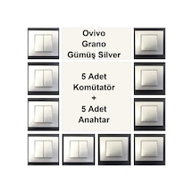 Ovivo Grano Gümüş Silver 5 Adet Komütatör + 5 Adet Anahtar
