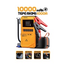 Jump Starter Auhma Akü Takviye Cihazı 10.000 Mah 4'ü 1 Arada Powerbank Çantalı Hava Kompresörü Sarı