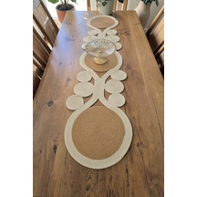 Jüt Hasır Doğal Boho Görünümlü Krem Bej 30x100 Cm Runner Amerikan Servis Masa Dekoru Krem-bej Krem-bej