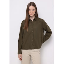 Colins Relax Fit Shirt Neck Düz Kadın Yeşil Uzun Kol Gömlek Cl1077319 Q1.v1 Kha Haki