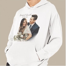 Kişiye Özel Fotoğraf Baskılı Cepli, Kapşonlu Beyaz Unisex Sweats Çok Renkli