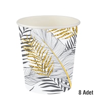 Roll Up Karton Bardak Altın Simli Yapraklar Beyaz