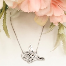 Taşlı Tuğra Kolye Rose - Gold -  Gümüş