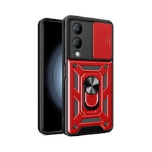 Vivo Y17s Uyumlu Kılıf Pars Lens Yüzüklü Silikon - Kırmızı